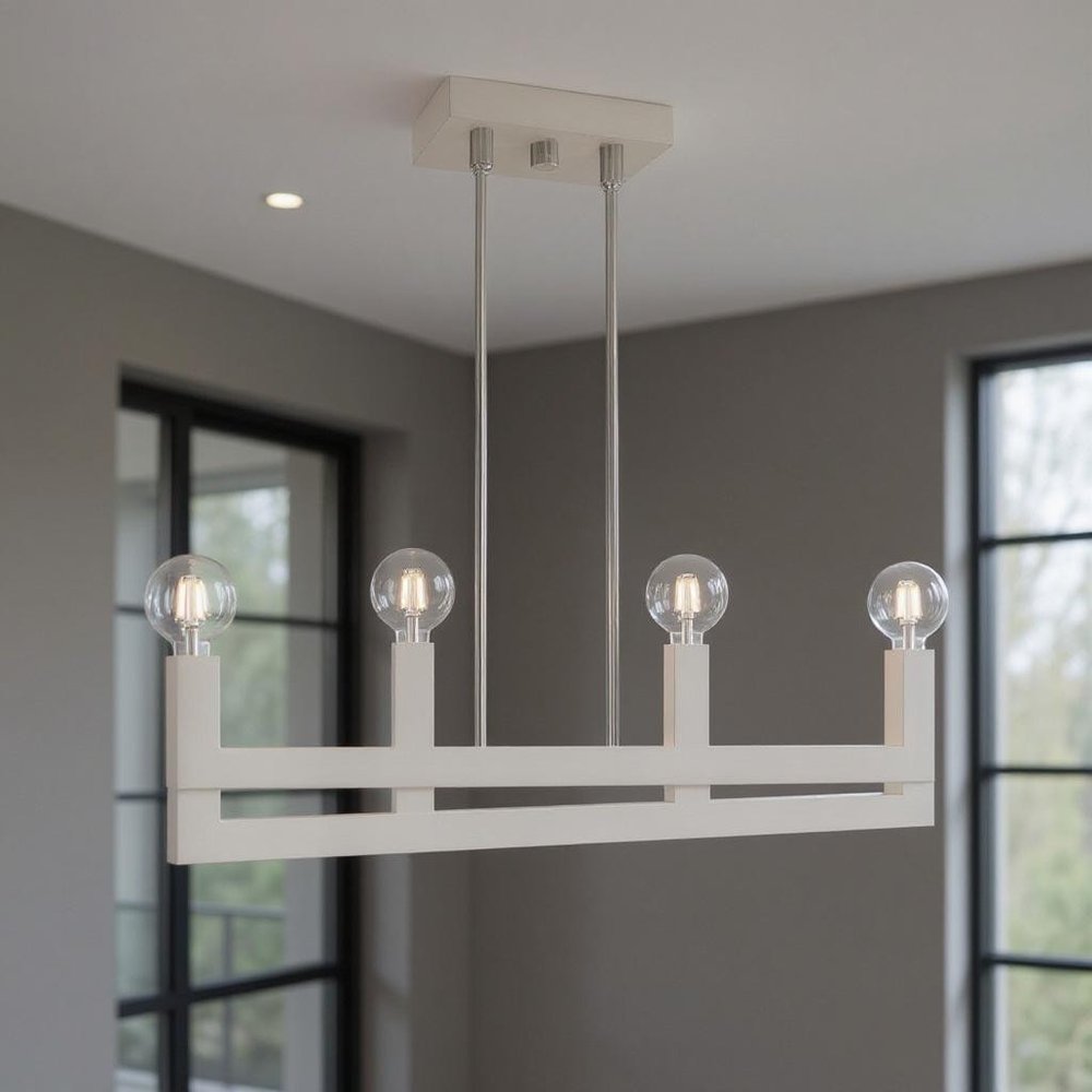 Nickel Four Light Metal Dimmable Chandelier With Shades