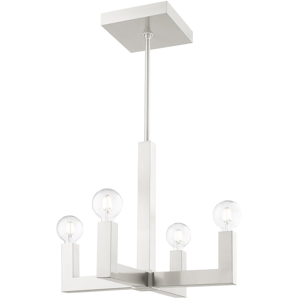 Nickel Four Light Metal Dimmable Chandelier With Shades