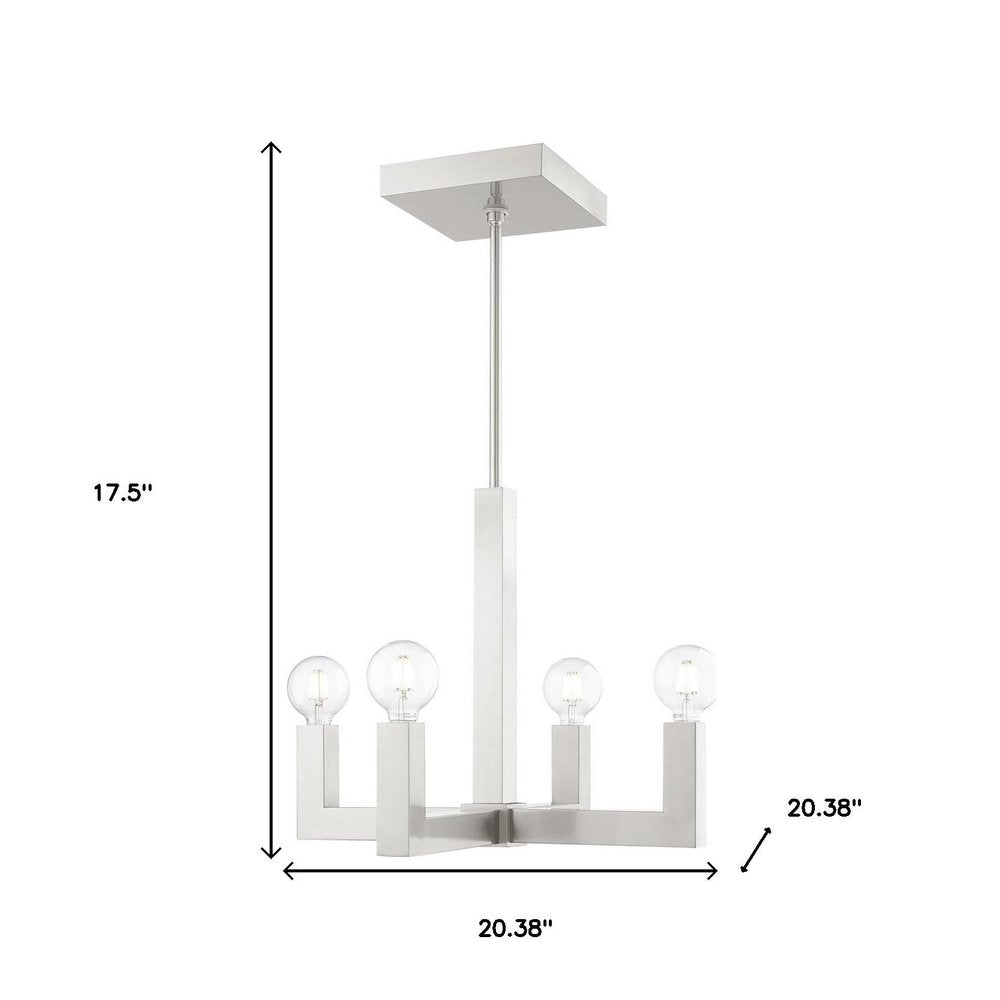 Nickel Four Light Metal Dimmable Chandelier With Shades