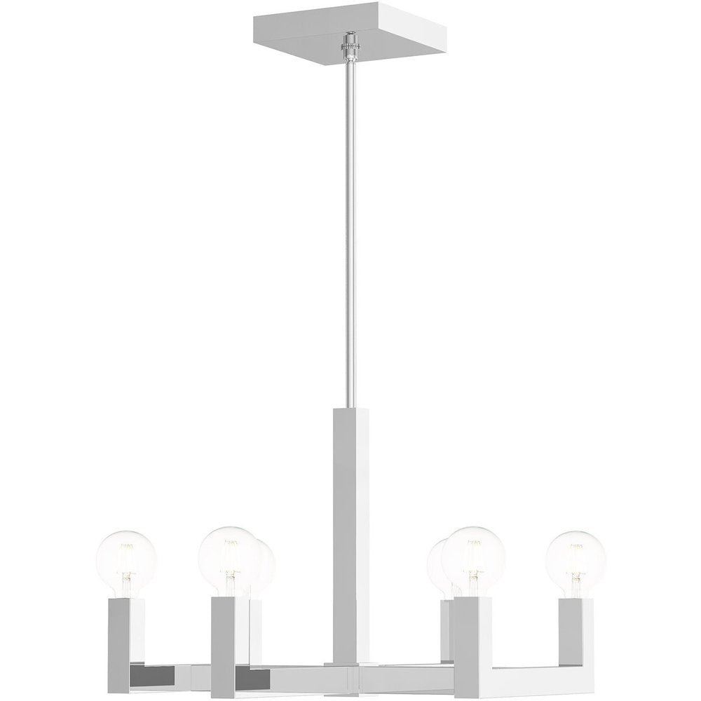 Silver Six Light Metal Dimmable Chandelier With Shades