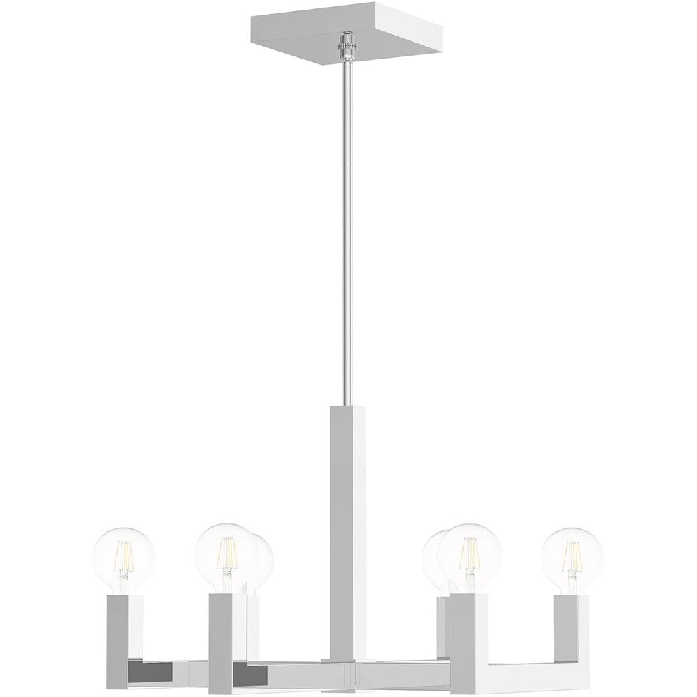 Silver Six Light Metal Dimmable Chandelier With Shades