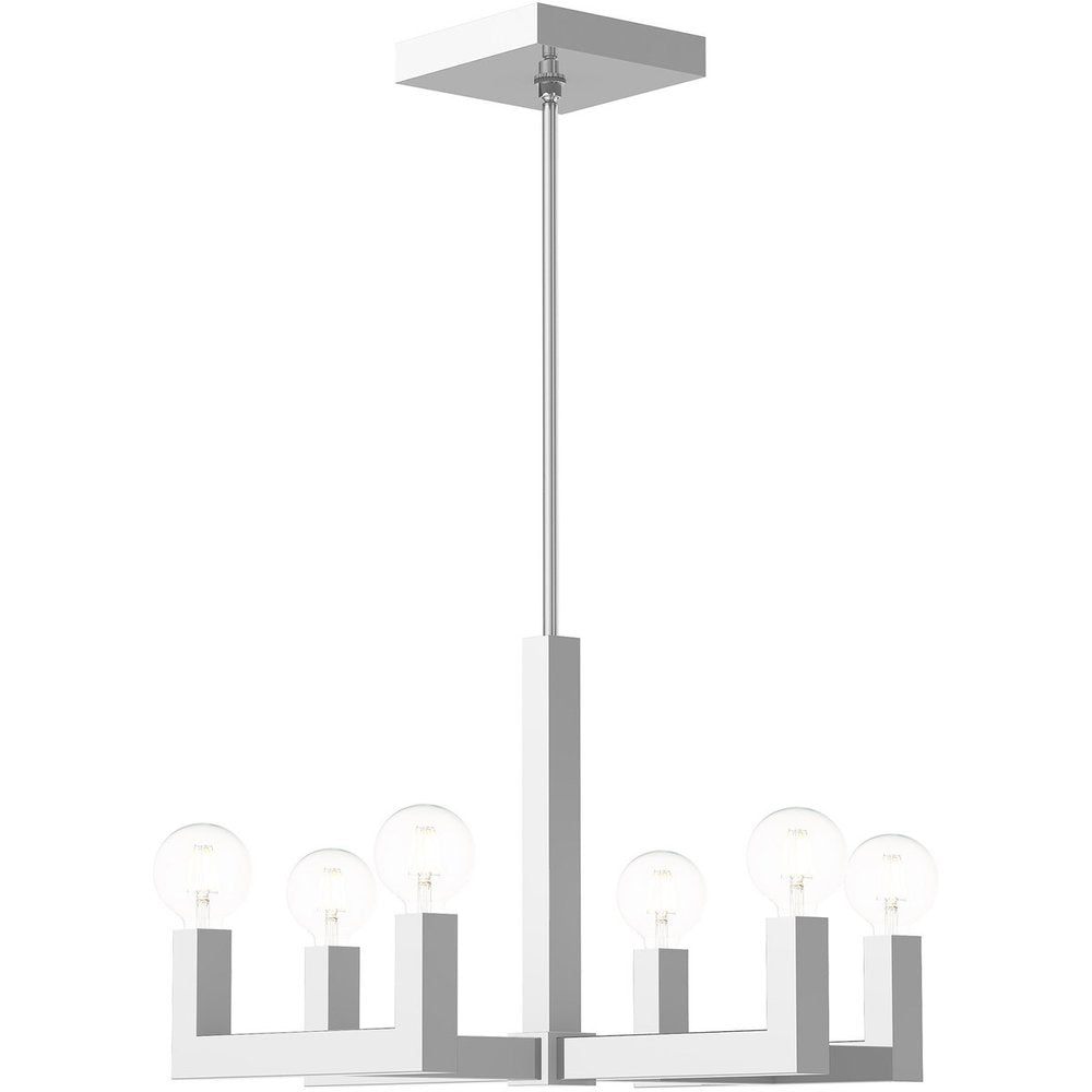 Silver Six Light Metal Dimmable Chandelier With Shades