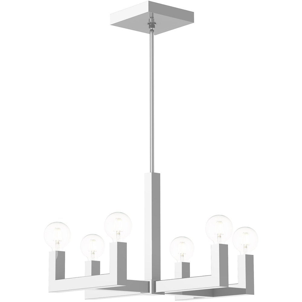 Silver Six Light Metal Dimmable Chandelier With Shades