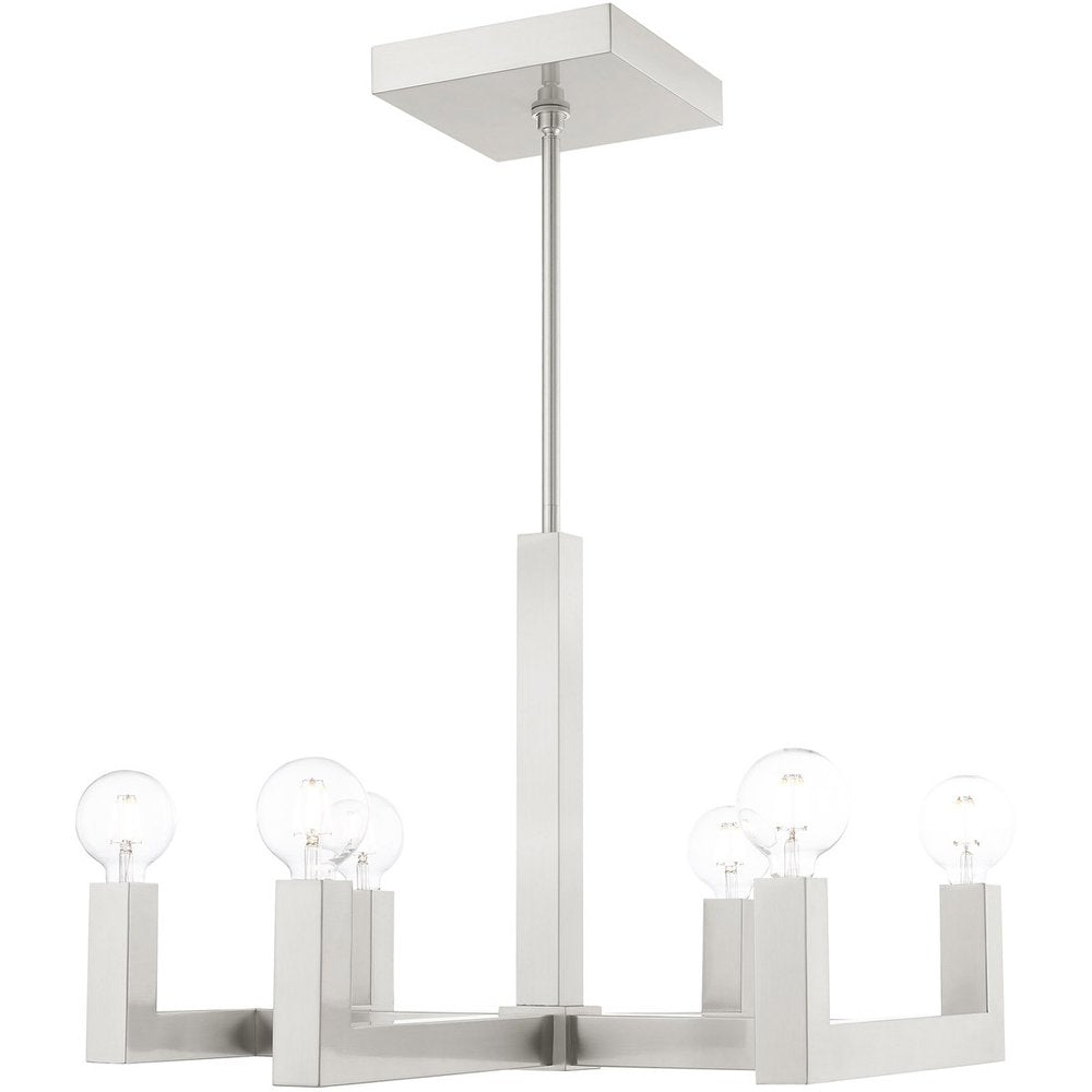 Nickel Six Light Metal Dimmable Chandelier With Shades