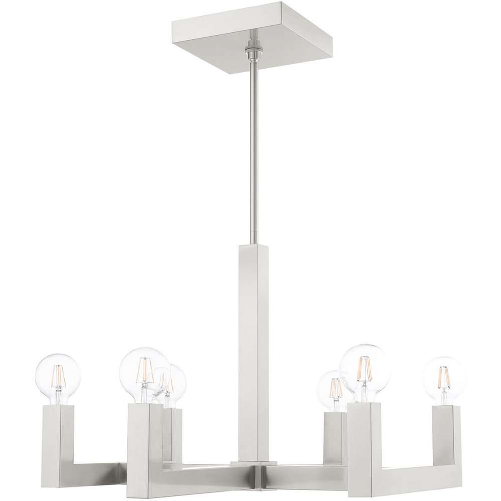 Nickel Six Light Metal Dimmable Chandelier With Shades