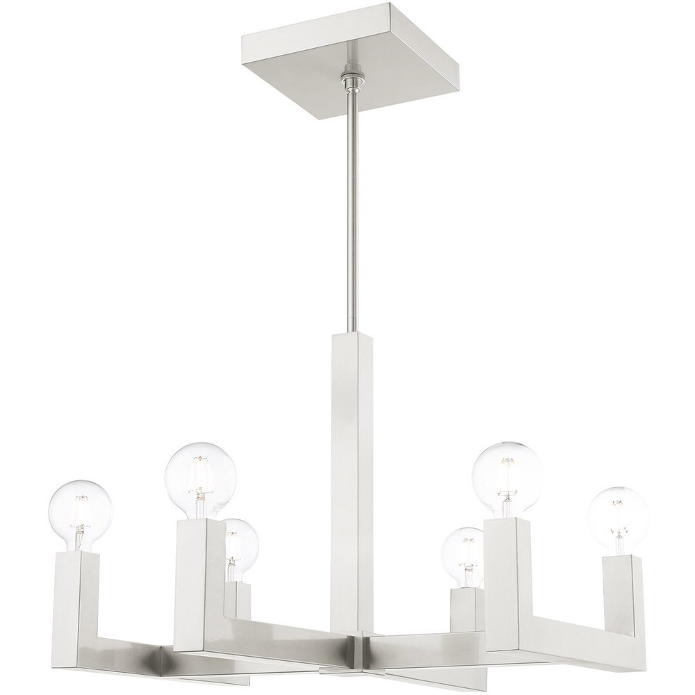 Nickel Six Light Metal Dimmable Chandelier With Shades