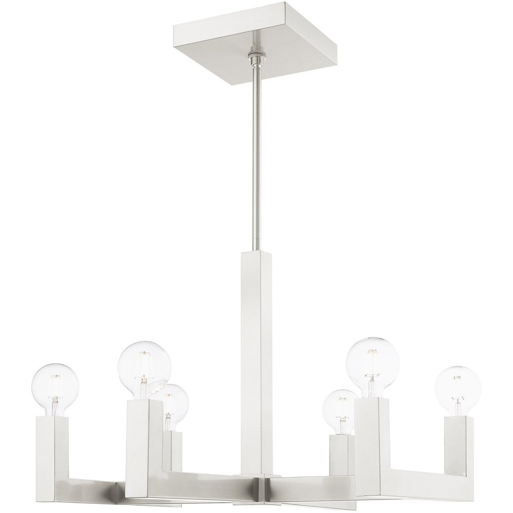 Nickel Six Light Metal Dimmable Chandelier With Shades