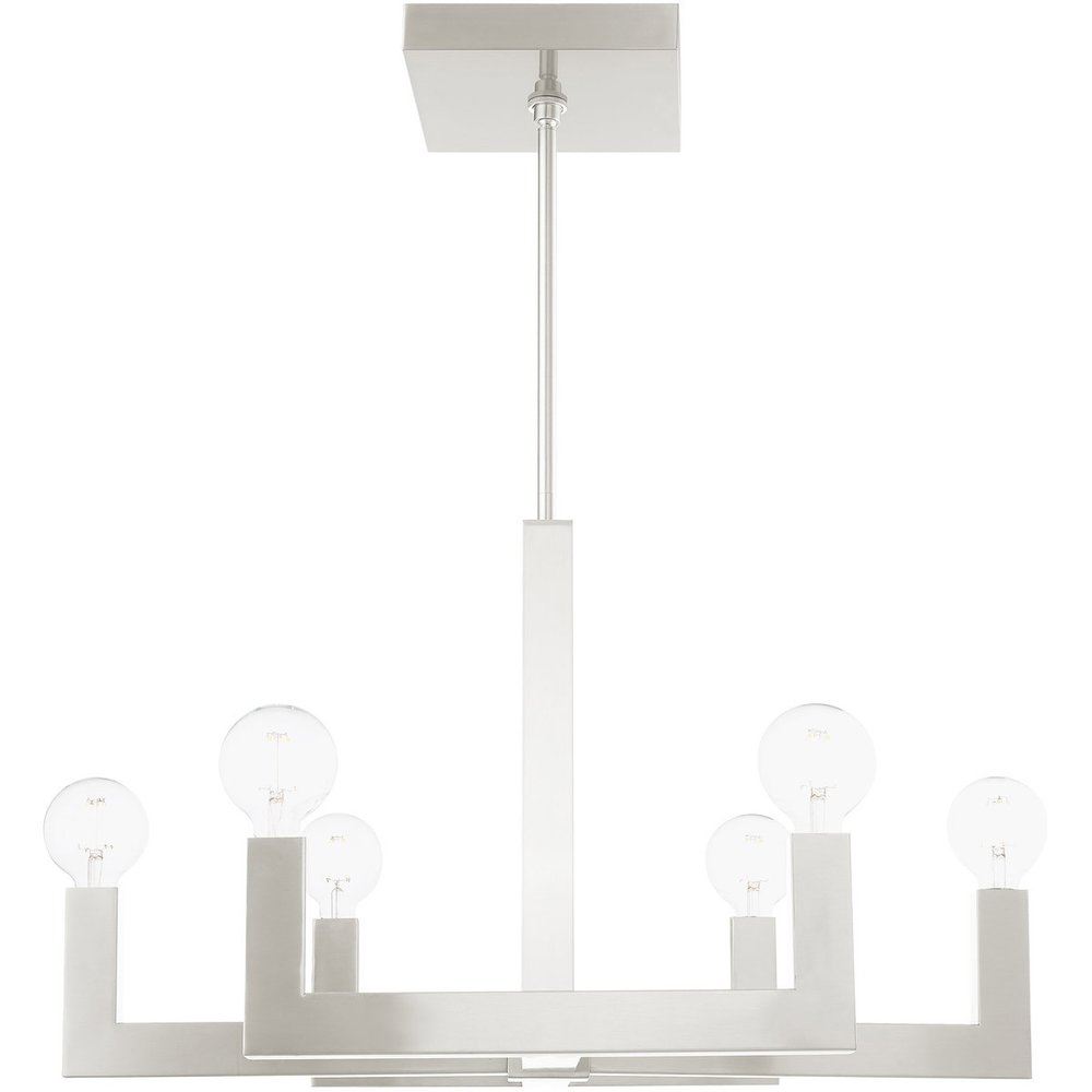 Nickel Six Light Metal Dimmable Chandelier With Shades