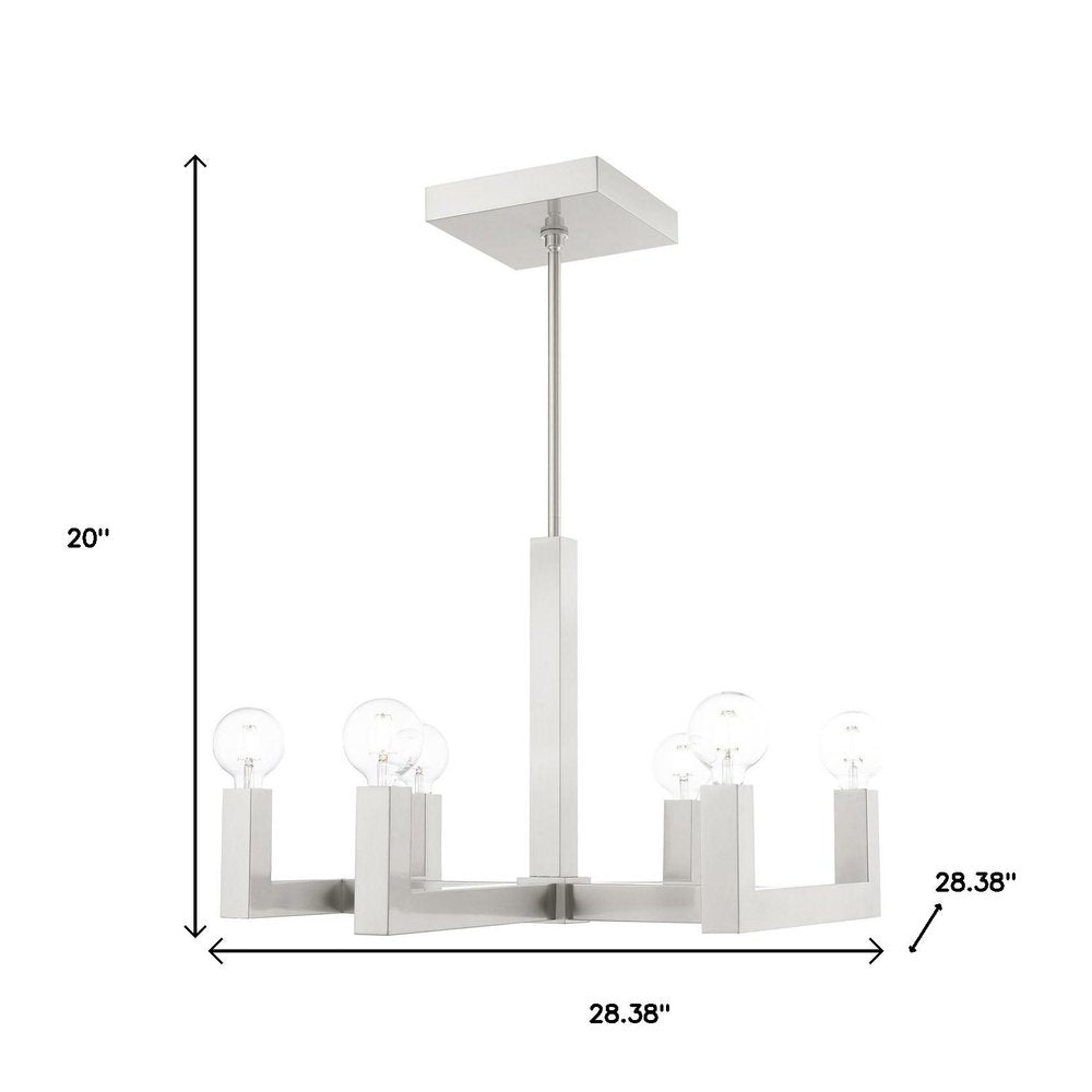 Nickel Six Light Metal Dimmable Chandelier With Shades