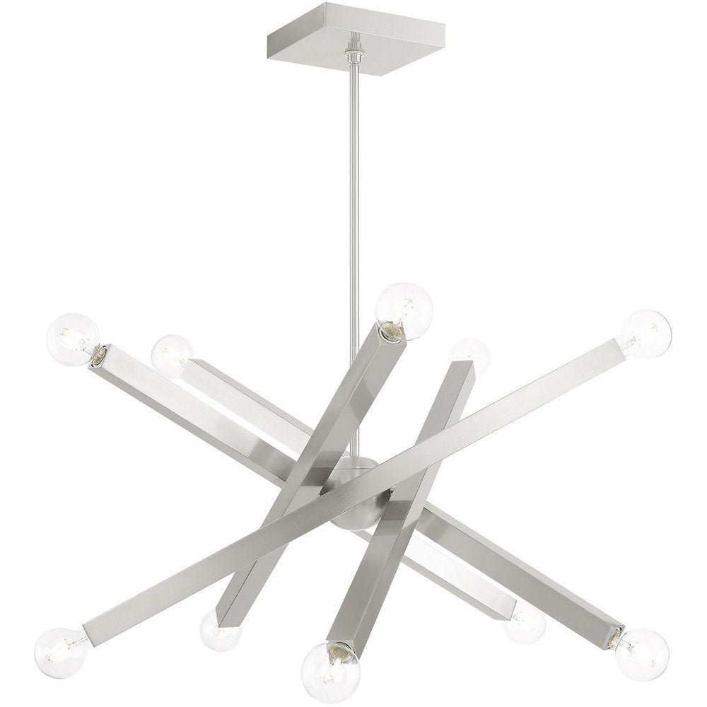 Nickel Ten Light Metal Dimmable Chandelier With Shades