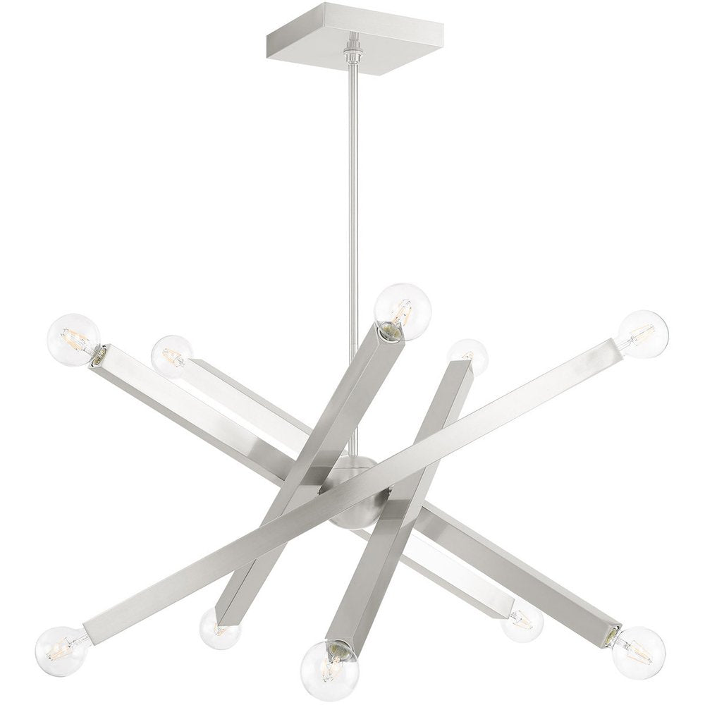 Nickel Ten Light Metal Dimmable Chandelier With Shades