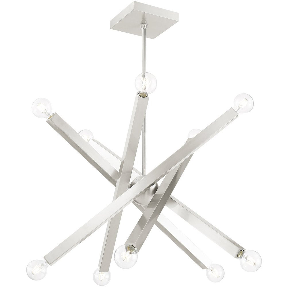 Nickel Ten Light Metal Dimmable Chandelier With Shades