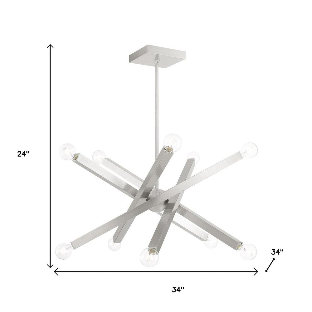 Nickel Ten Light Metal Dimmable Chandelier With Shades