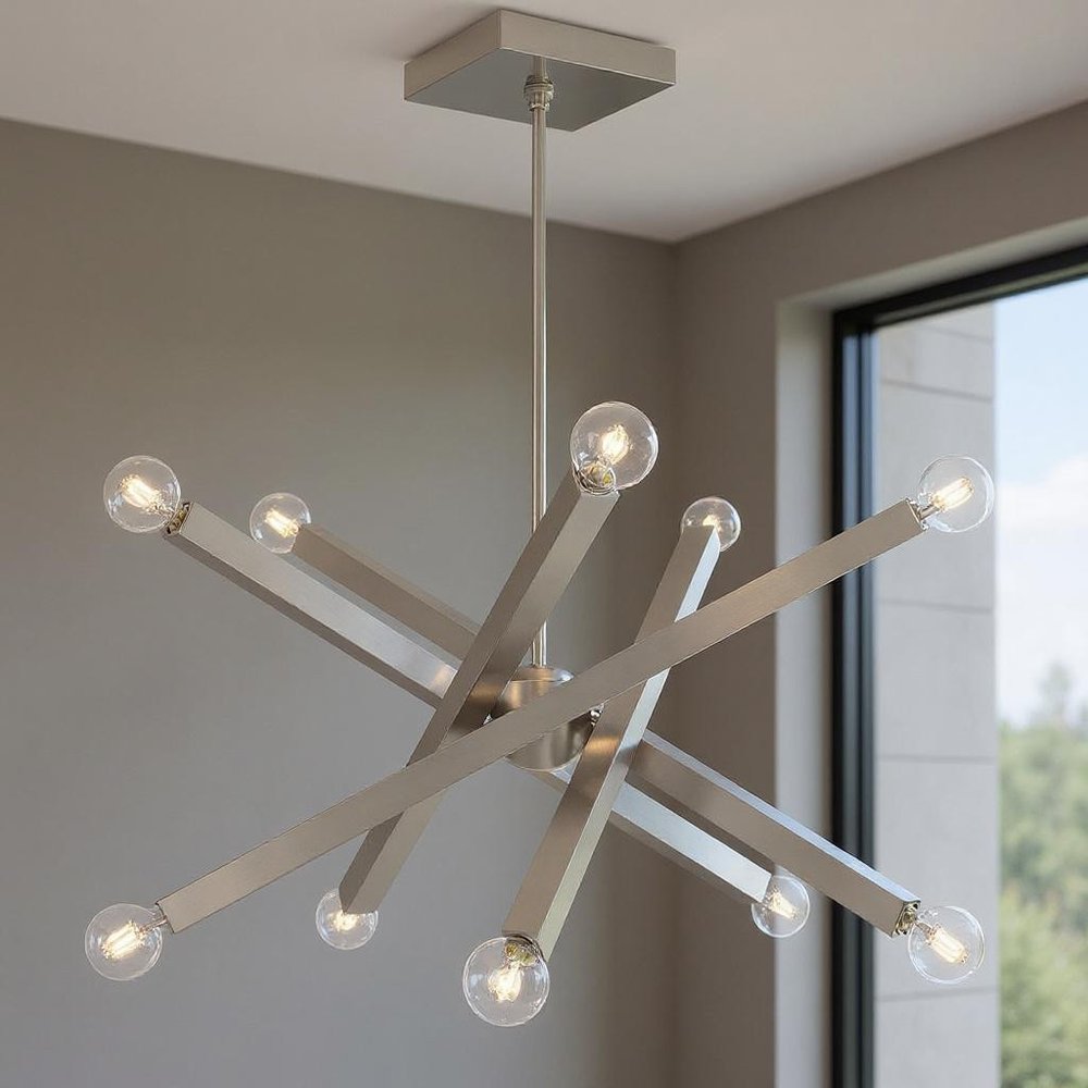 Nickel Ten Light Metal Dimmable Chandelier With Shades