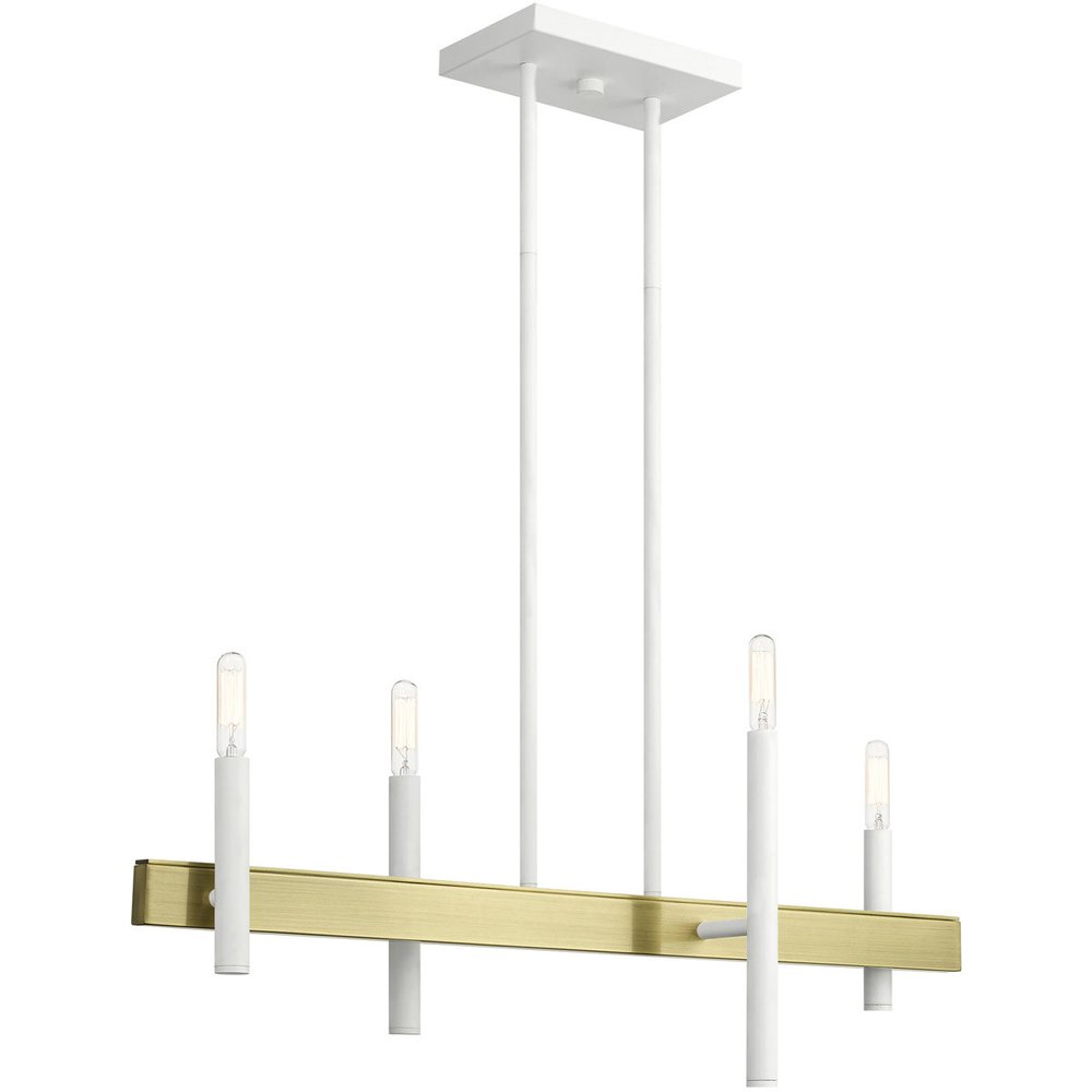 Brass Four Light Metal Dimmable Chandelier With Shades