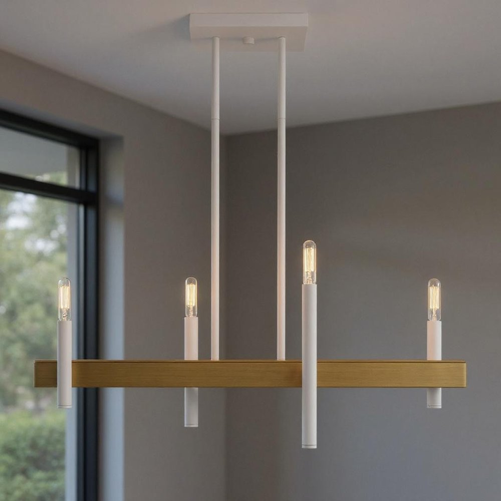 Brass Four Light Metal Dimmable Chandelier With Shades