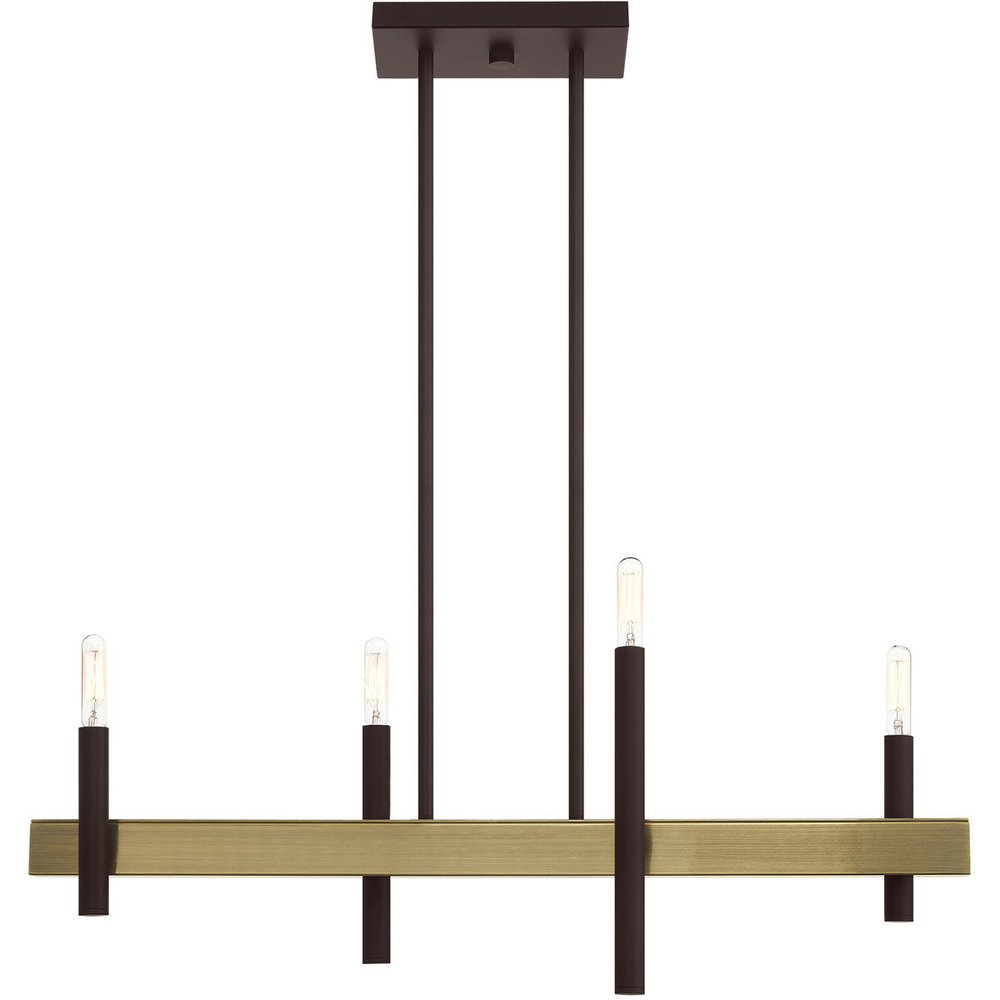 Bronze Four Light Metal Dimmable Chandelier With Shades