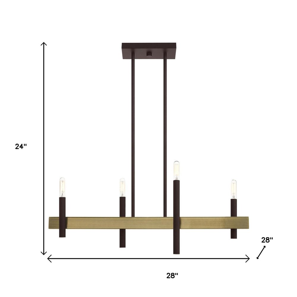 Bronze Four Light Metal Dimmable Chandelier With Shades
