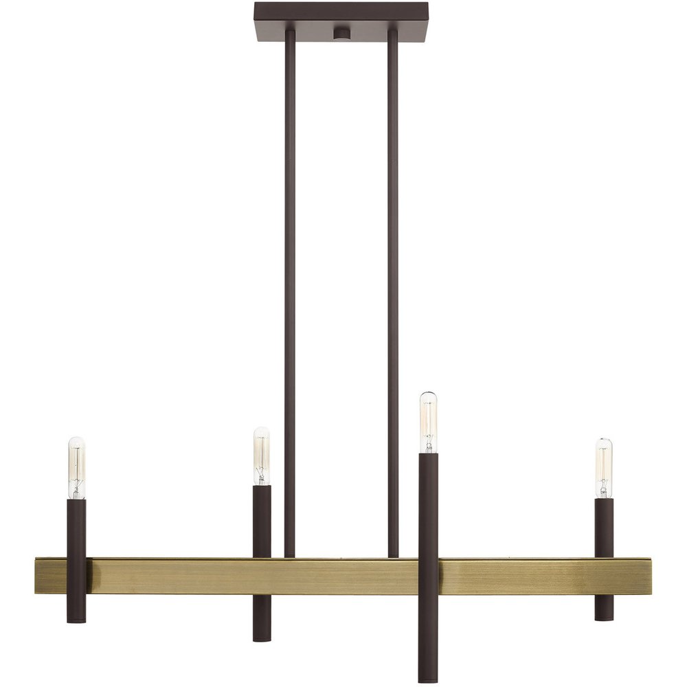 Bronze Four Light Metal Dimmable Chandelier With Shades