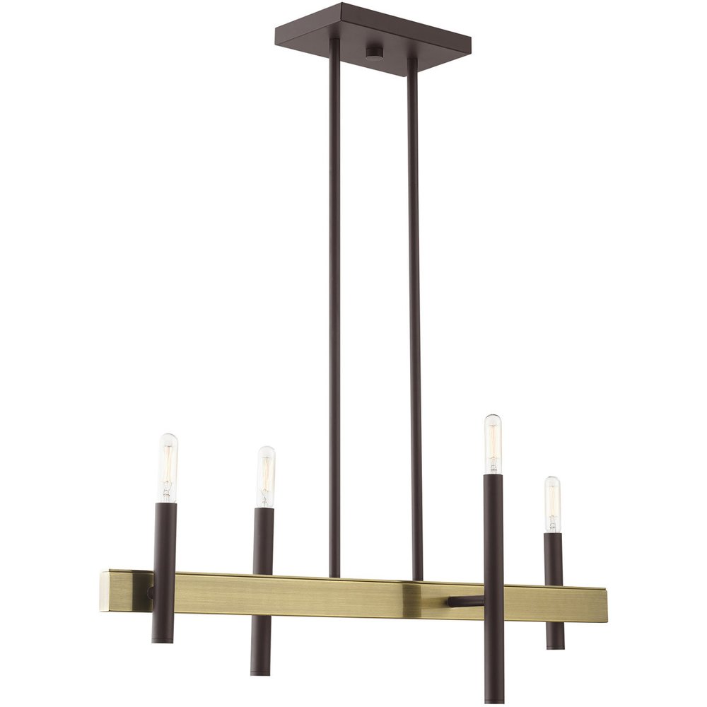 Bronze Four Light Metal Dimmable Chandelier With Shades