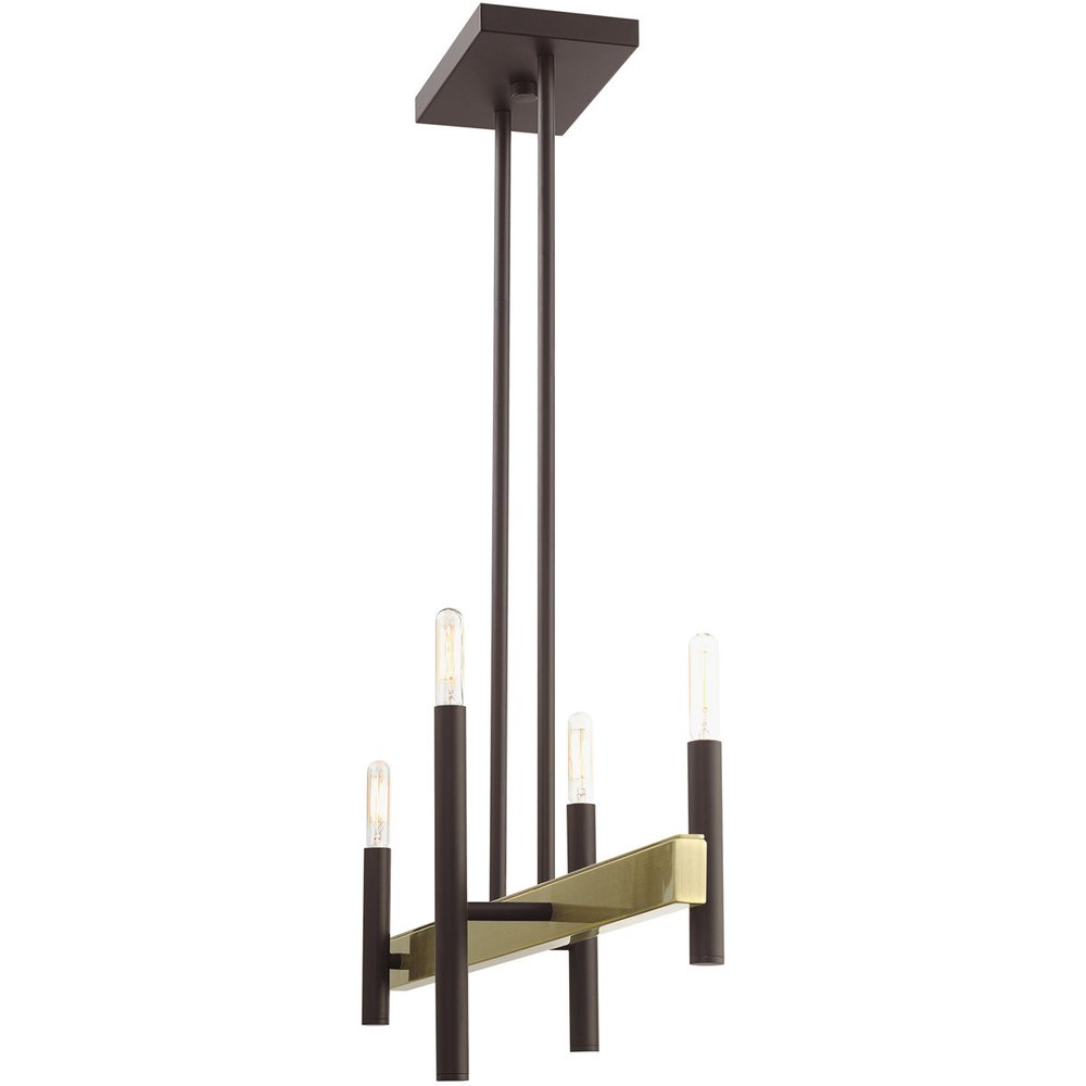 Bronze Four Light Metal Dimmable Chandelier With Shades