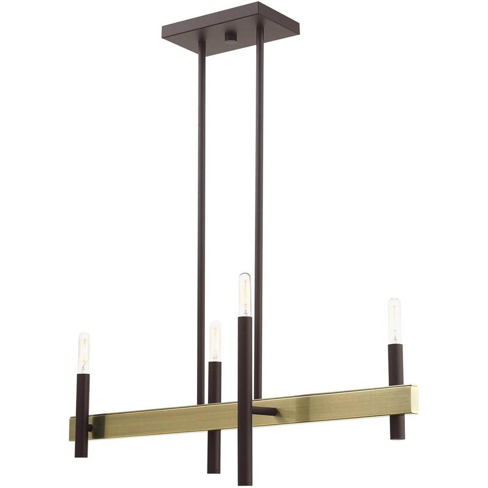 Bronze Four Light Metal Dimmable Chandelier With Shades