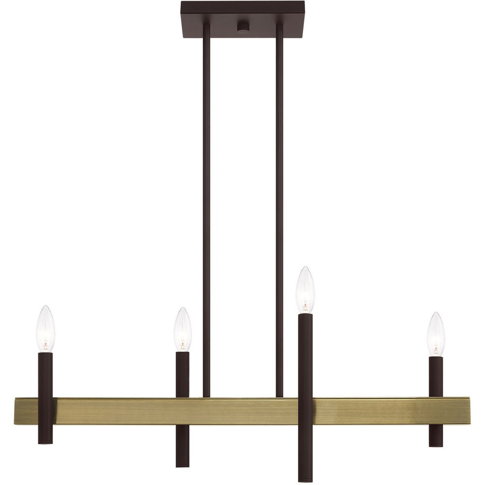 Bronze Four Light Metal Dimmable Chandelier With Shades