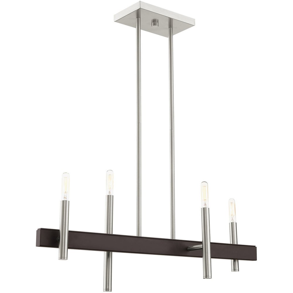 Nickel Four Light Metal Dimmable Chandelier With Shades
