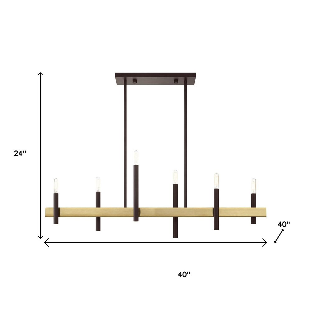 Bronze Six Light Metal Dimmable Chandelier With Shades