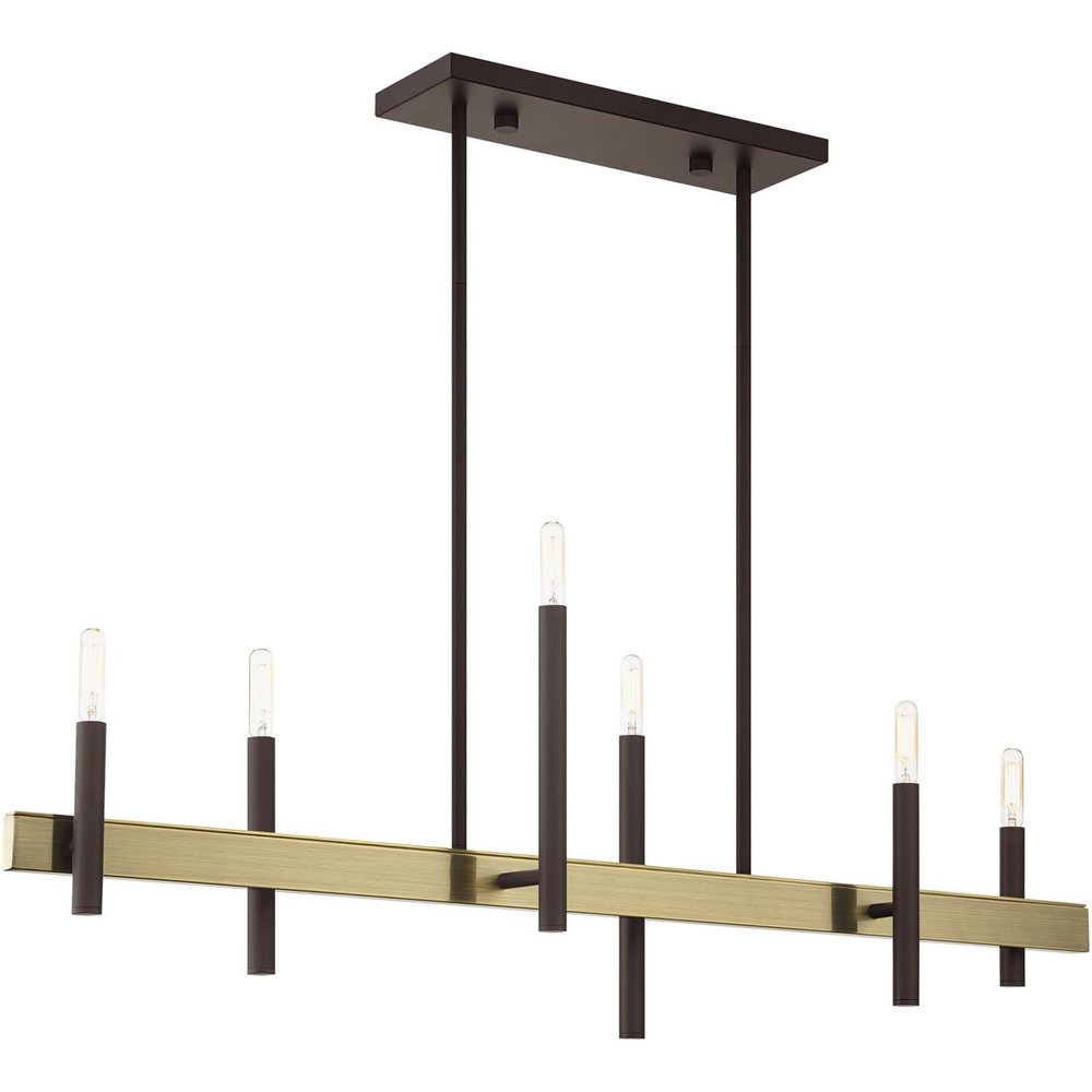 Bronze Six Light Metal Dimmable Chandelier With Shades