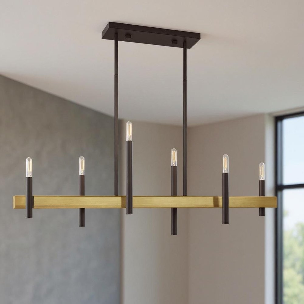Bronze Six Light Metal Dimmable Chandelier With Shades