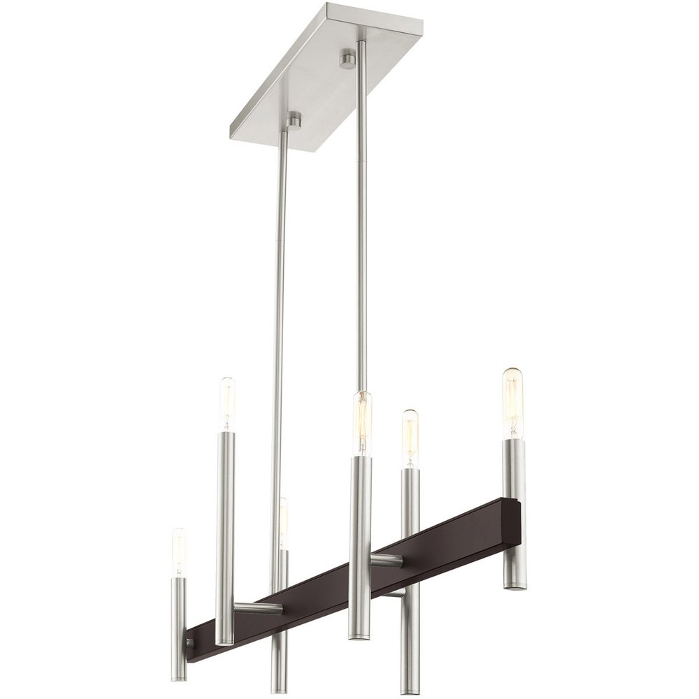 Nickel Six Light Metal Dimmable Chandelier With Shades
