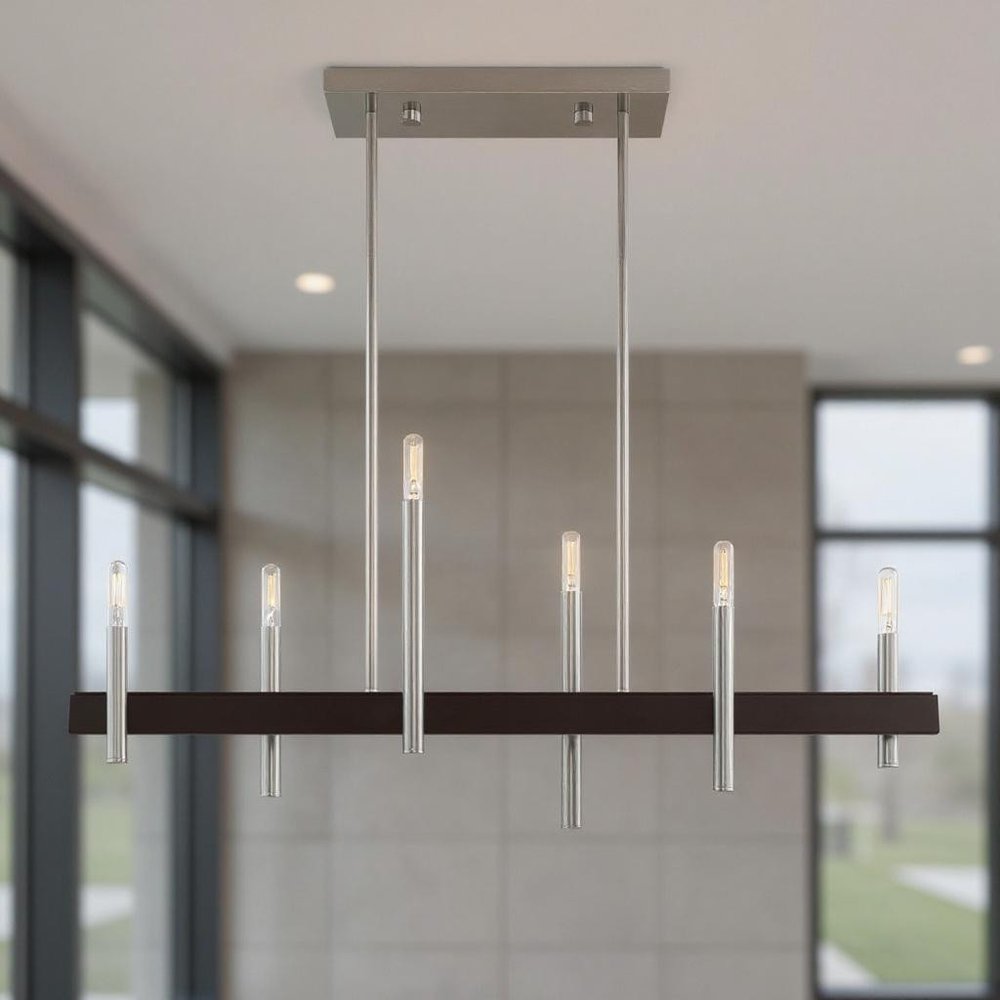 Nickel Six Light Metal Dimmable Chandelier With Shades