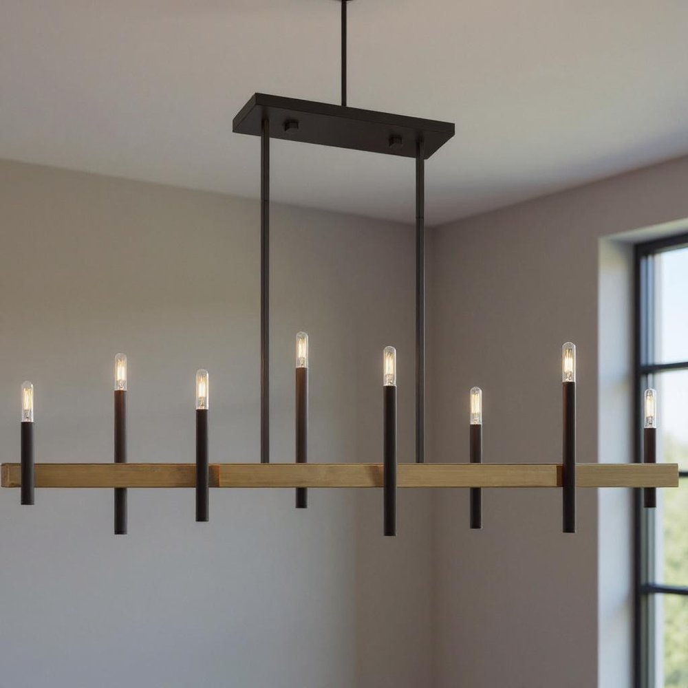 Bronze Eight Light Metal Dimmable Chandelier With Shades