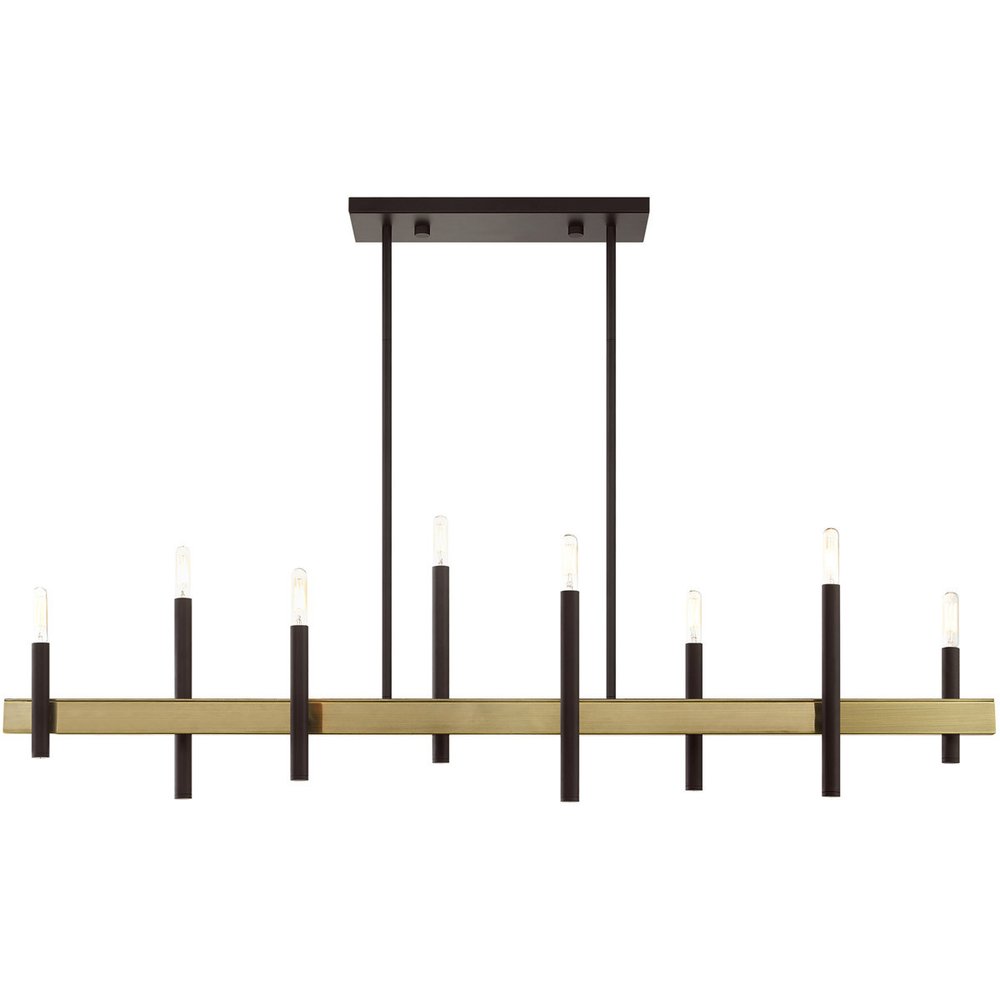 Bronze Eight Light Metal Dimmable Chandelier With Shades