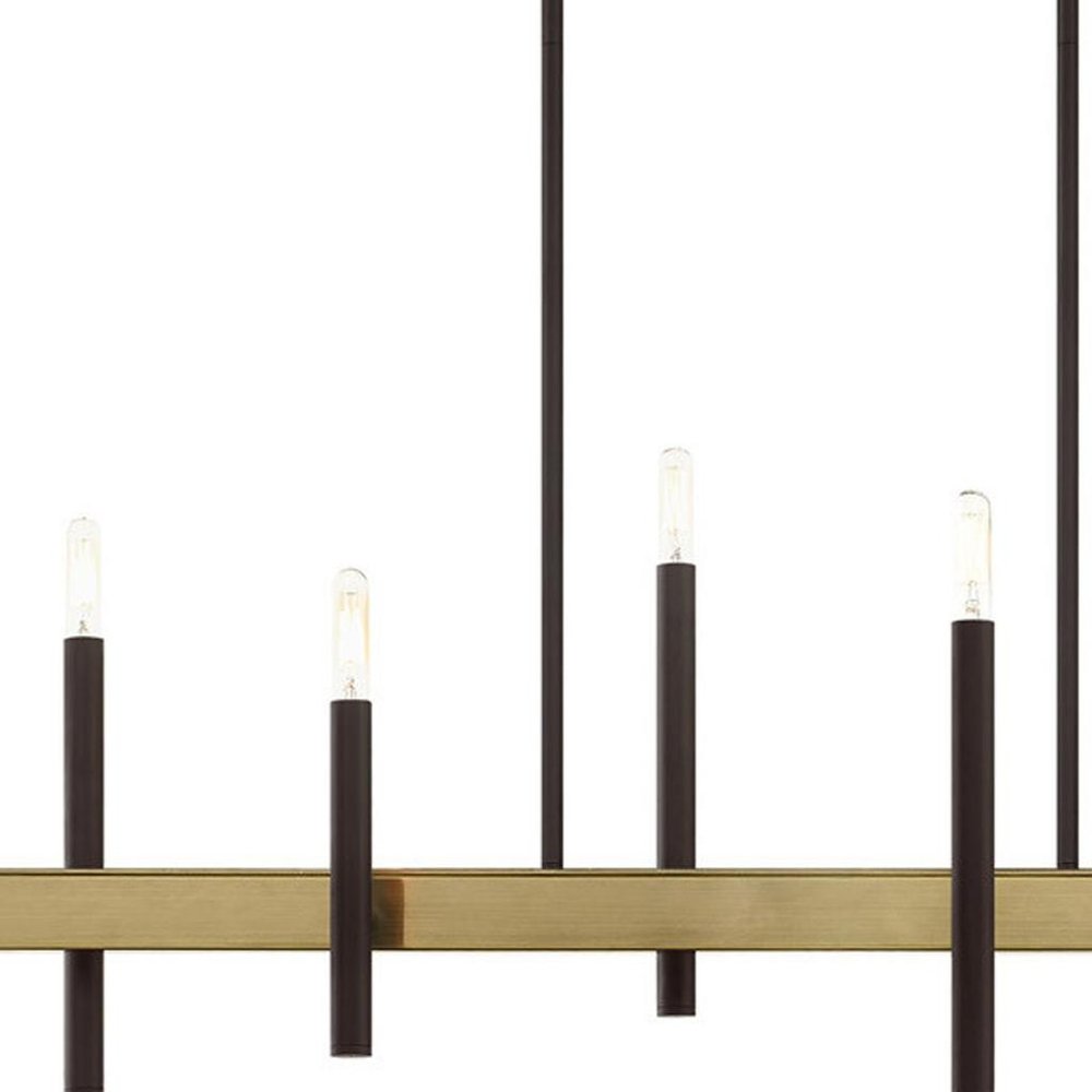Bronze Eight Light Metal Dimmable Chandelier With Shades