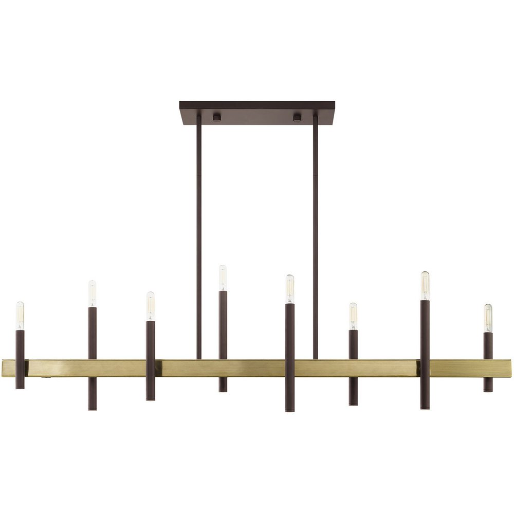 Bronze Eight Light Metal Dimmable Chandelier With Shades
