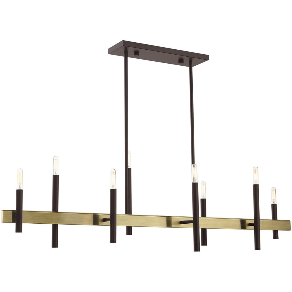 Bronze Eight Light Metal Dimmable Chandelier With Shades