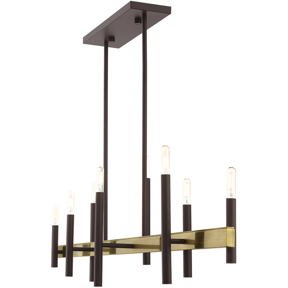 Bronze Eight Light Metal Dimmable Chandelier With Shades