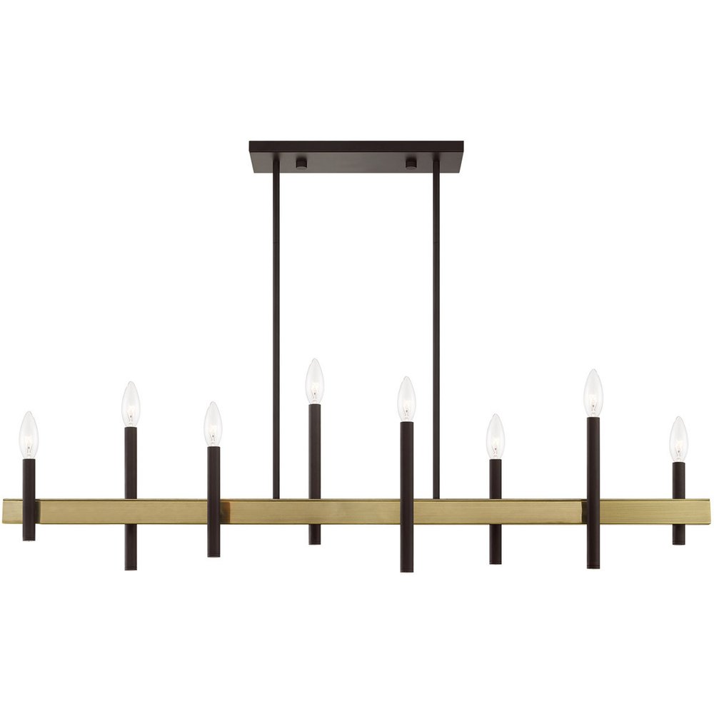 Bronze Eight Light Metal Dimmable Chandelier With Shades