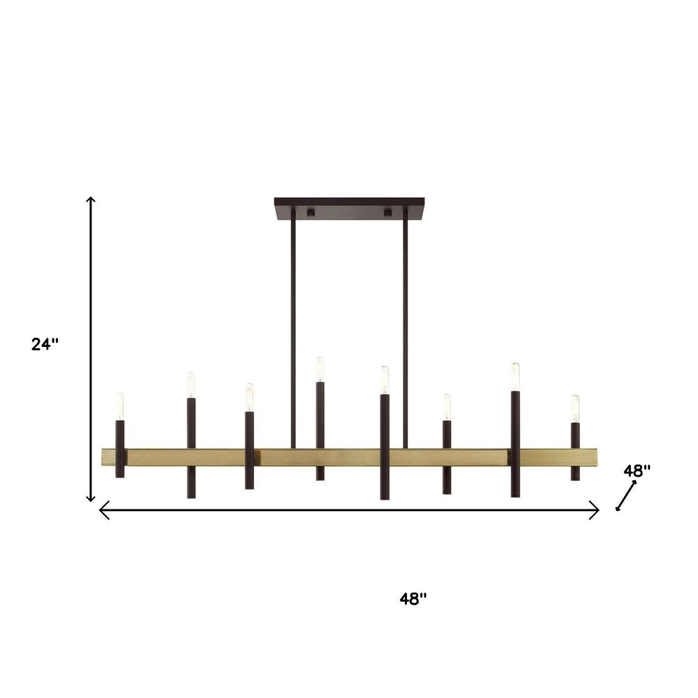Bronze Eight Light Metal Dimmable Chandelier With Shades