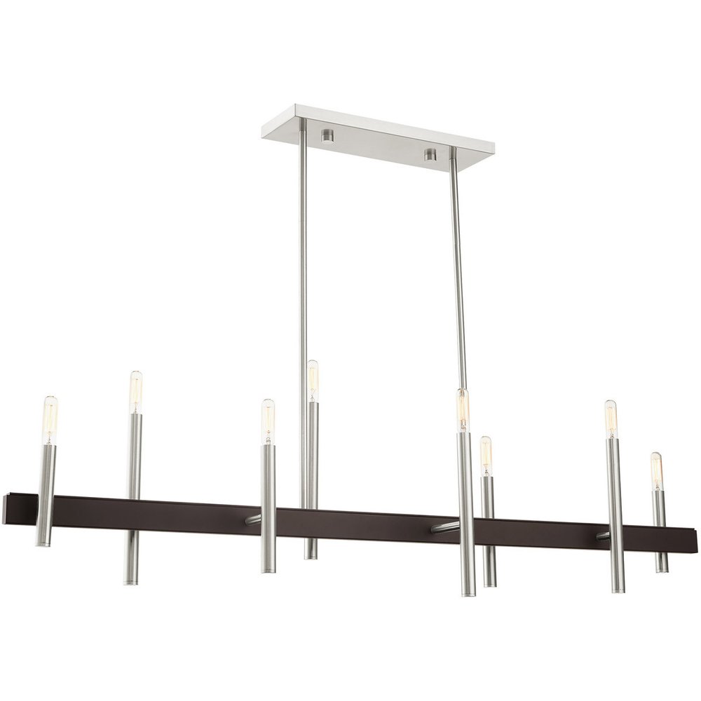 Nickel Eight Light Metal Dimmable Chandelier With Shades