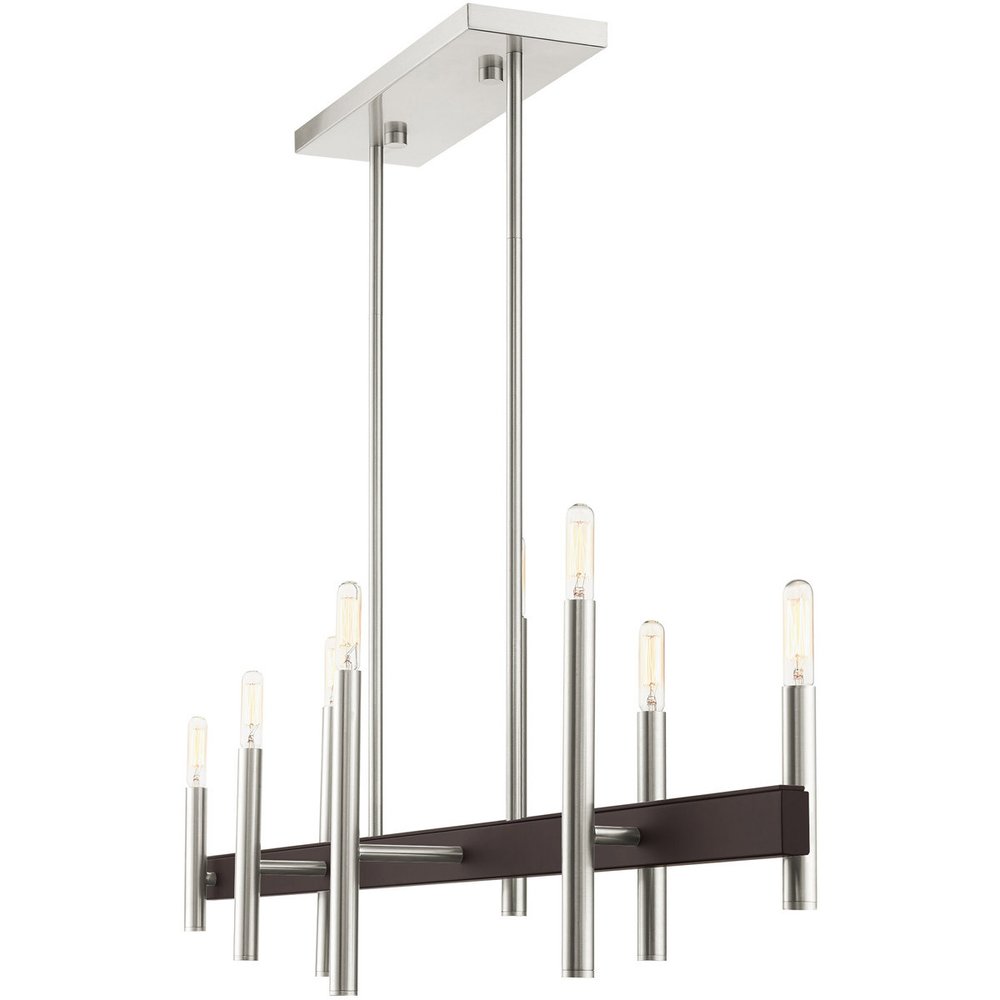 Nickel Eight Light Metal Dimmable Chandelier With Shades