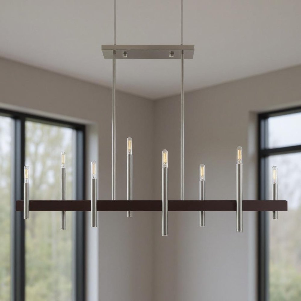 Nickel Eight Light Metal Dimmable Chandelier With Shades
