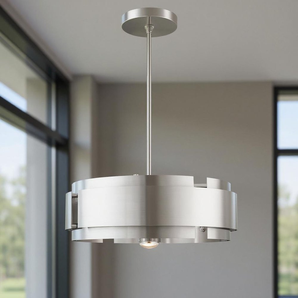 Nickel Five Light Metal Dimmable Chandelier With Shades