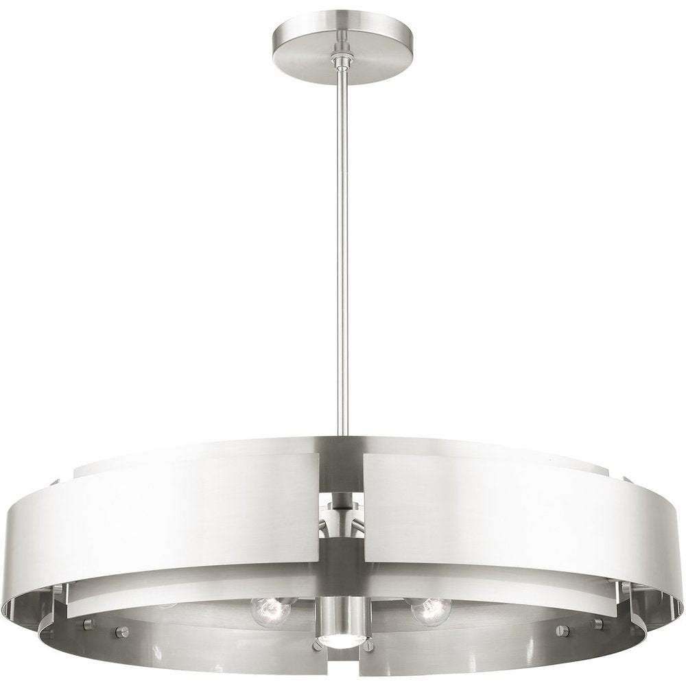 Nickel Seven Light Metal Dimmable Chandelier With Shades