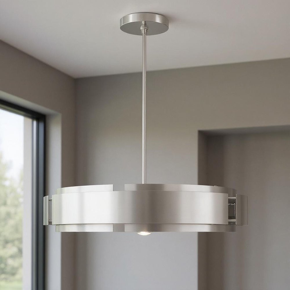 Nickel Seven Light Metal Dimmable Chandelier With Shades