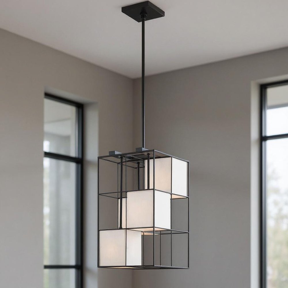 Black Four Light Metal Dimmable Chandelier With Shades