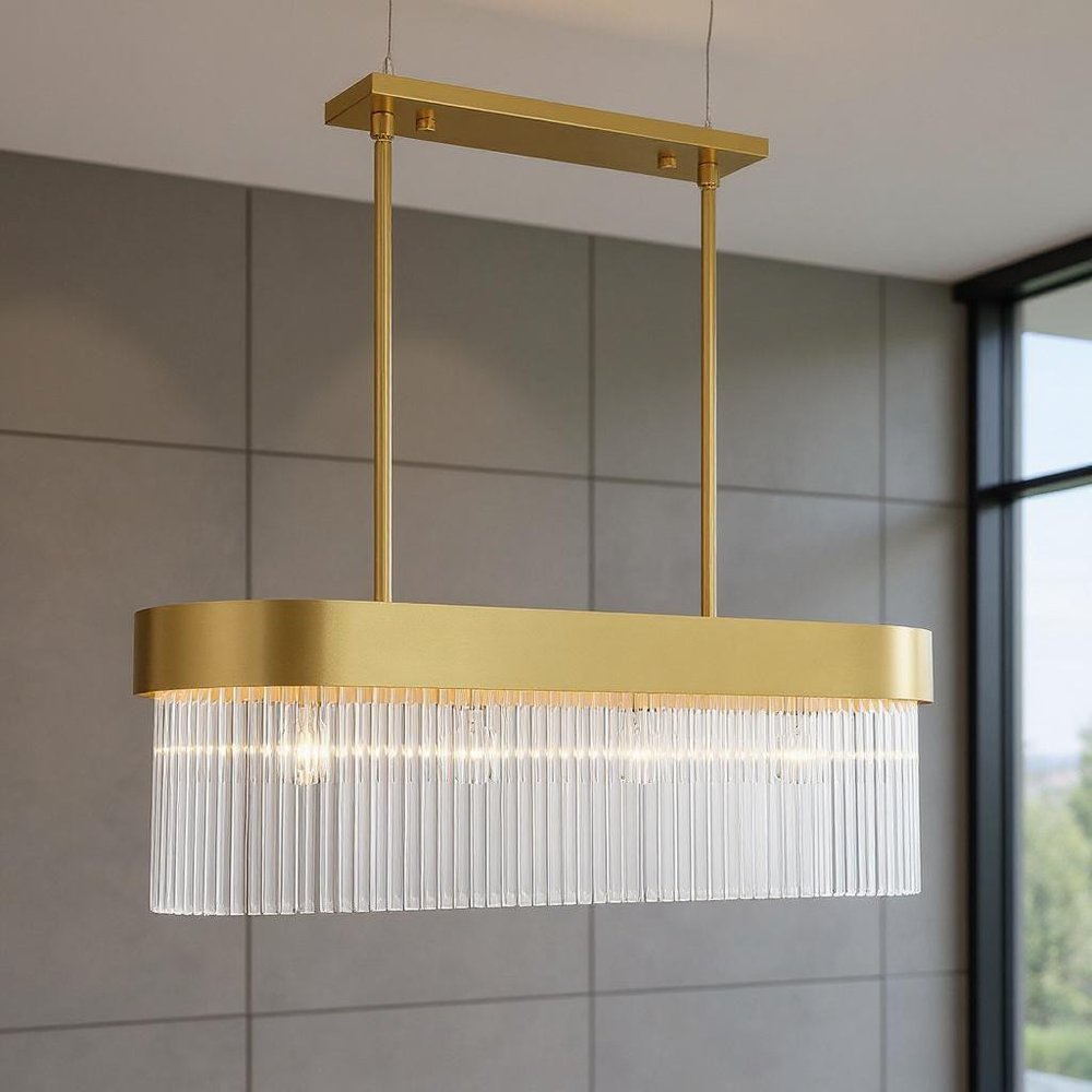Gold Four Light Metal Dimmable Chandelier With Shades