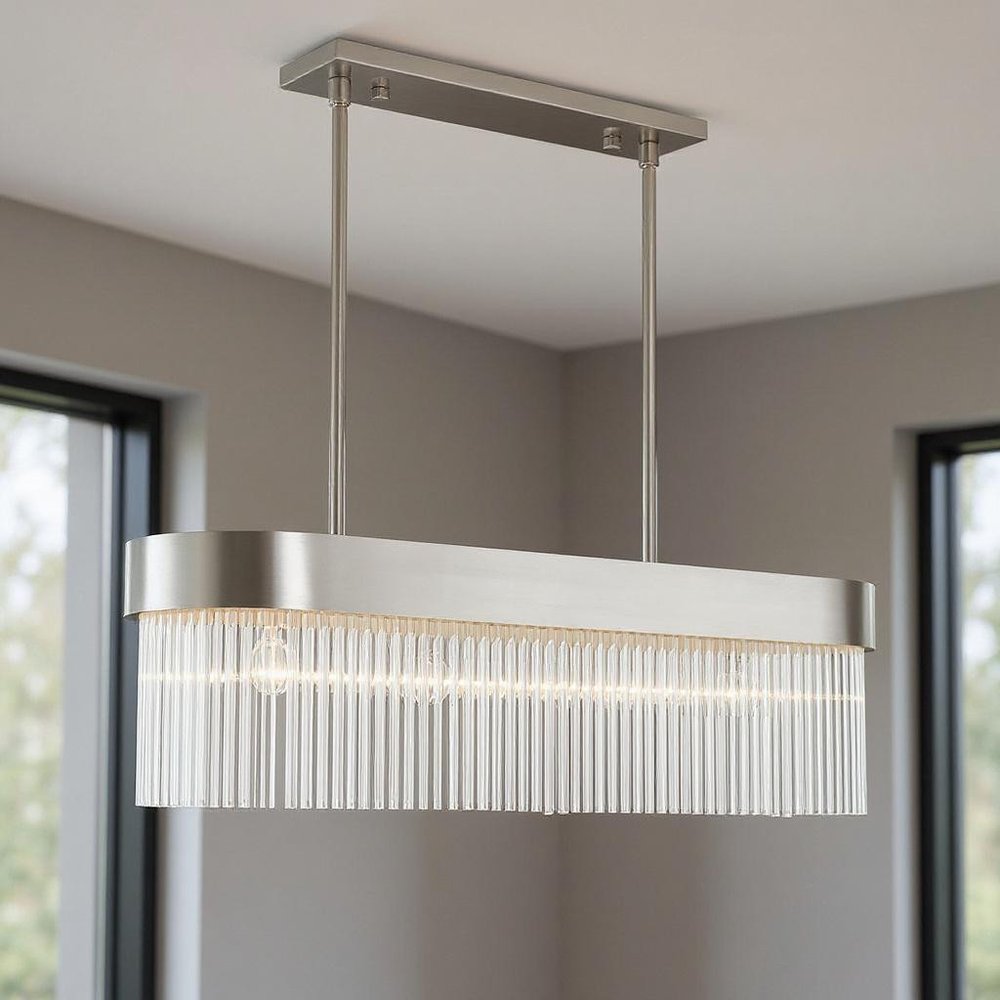 Nickel Four Light Metal Dimmable Chandelier With Shades